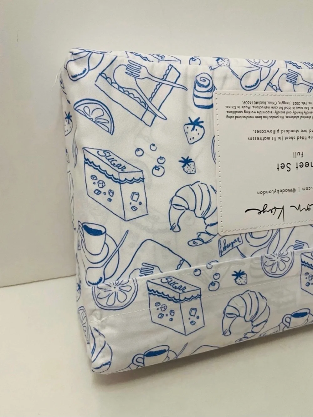 London Kaye Parisian Pastry Full Size Sheet Set White Blue Croissant Coffee